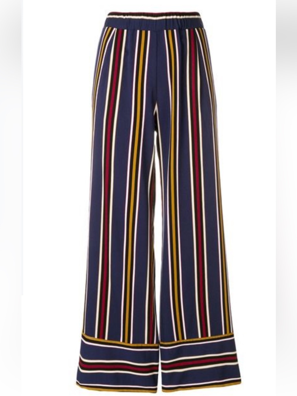 Roberto Collina Navy Multi-Stripe Wide-Leg Pants